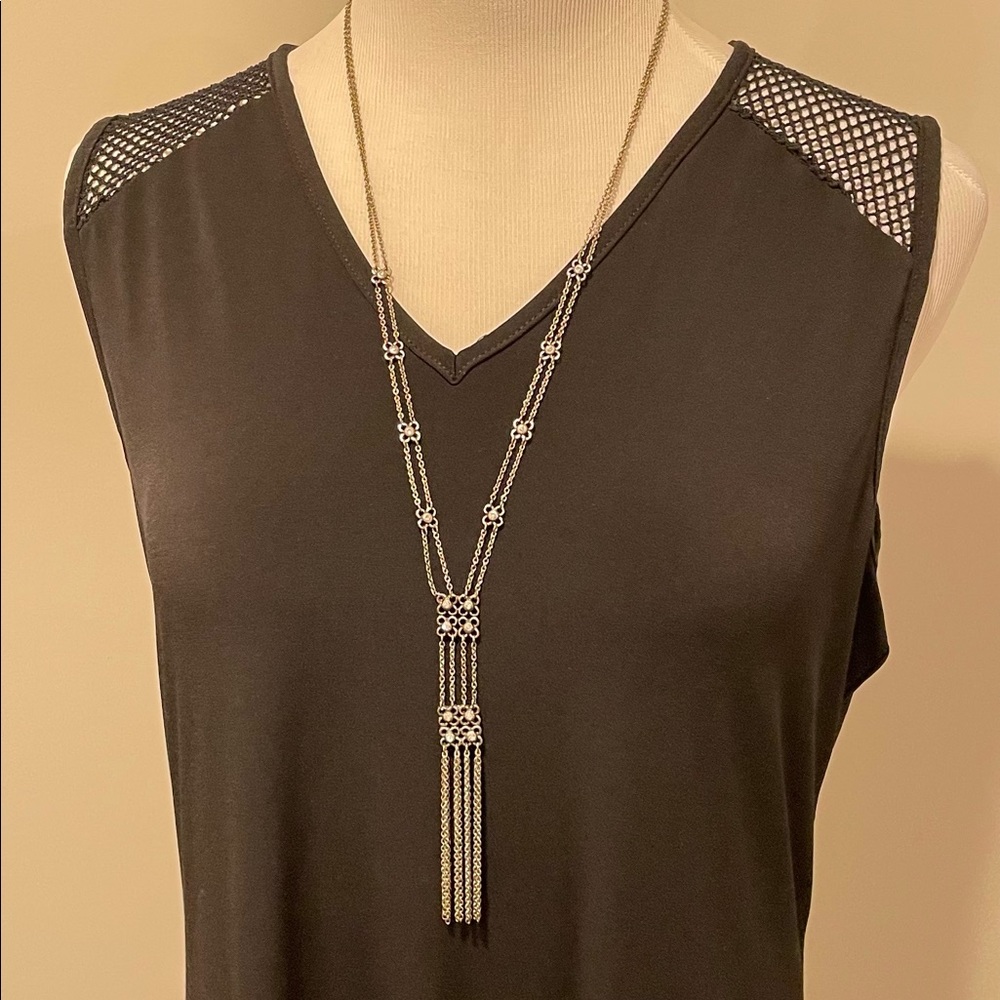 Art deco Long Tassel Necklace in Antique Silver Tone